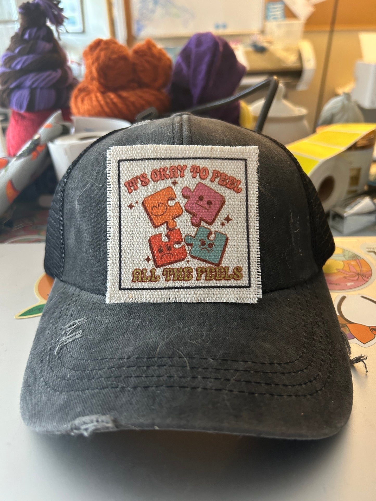 It's Okay To Feel All The Feels Puzzle Pieces Hat Patch