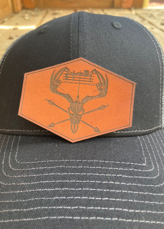 Deer Skull Bow Hunting Leatherette Hat Patch