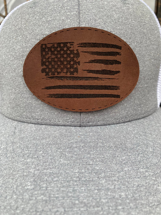 Distressed American Flag Leatherette Hat Patch