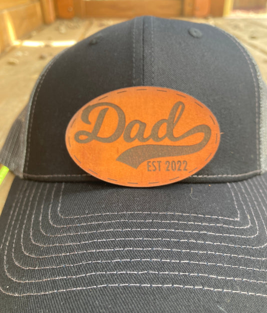 Dad Script Established Custom Year Leatherette Hat Patch