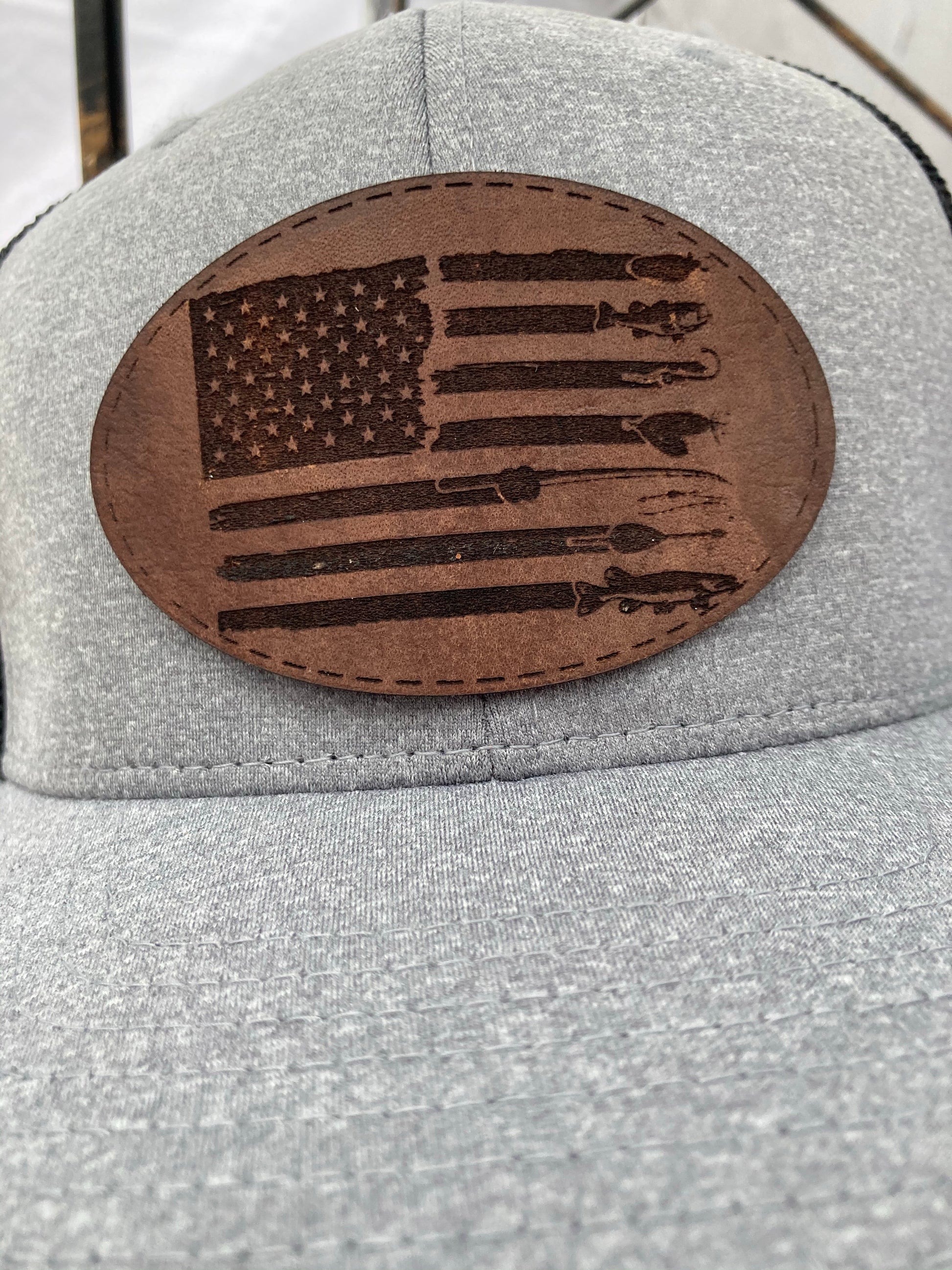 Fishing Flag Leatherette Hat Patch
